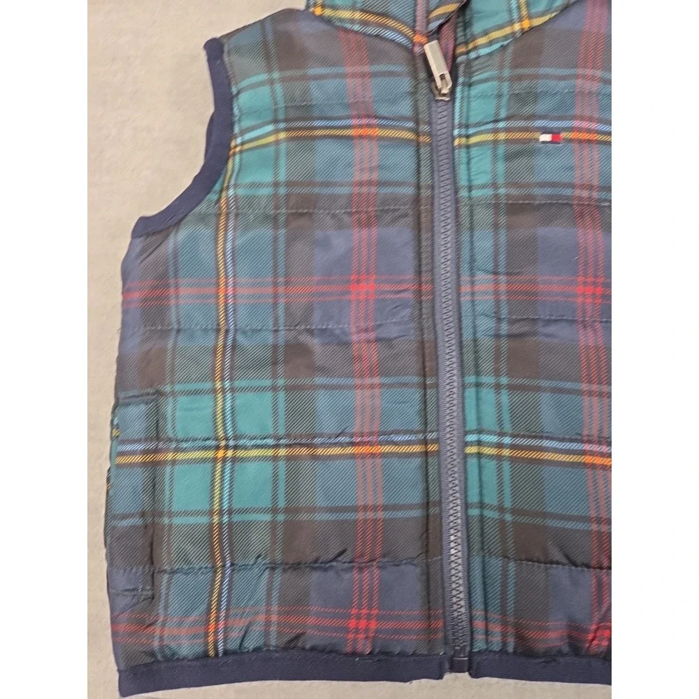 Tommy Hilfiger Baby Boy 3-6 Months Puffer Vest Quilted Plaid Preppy Zip‎ Up Logo